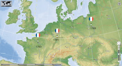 Karte mit den Orten der ersten Ballonstarts in Frankreich, Deutschland und Polen.