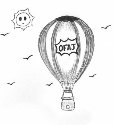Hier wurde jemand künstlerisch aktiv - Zeichnung eines Heissluftballons mit der Aufschrift OFAJ.