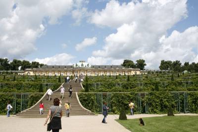 Oben im Bild das Schloss Sanssouci, darunter der Park.