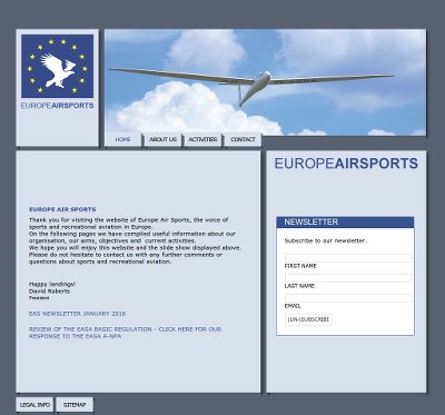 Bildschirmfoto der Homepages www.europe-air-sports.org