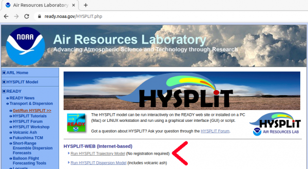 Screenshot NOAA Hysplit Start
